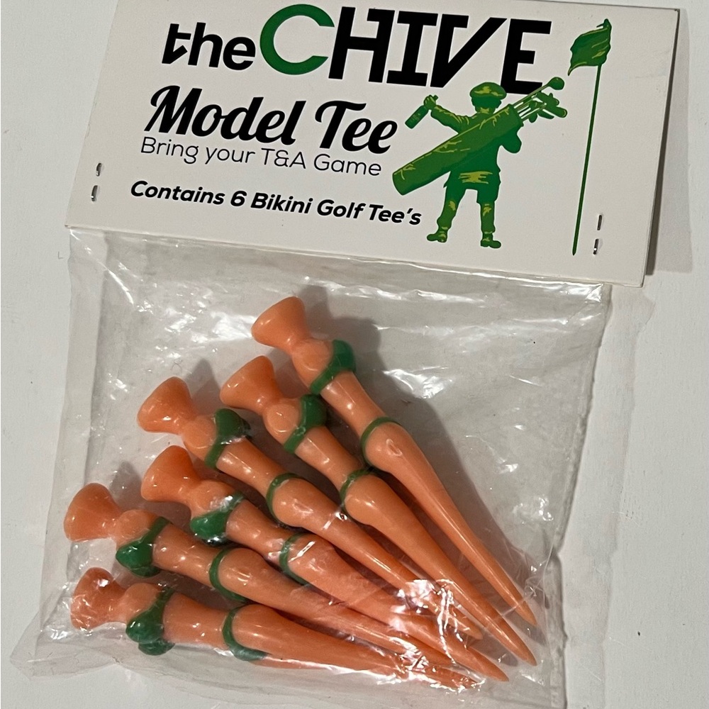 The Chive Model Tee Contains 6 Plastic Peach/Green Bikini Golf Tees NEW Sealed